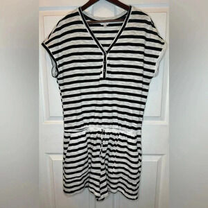 Time & Tru Black/White Stripe Shortall Romper Women's Size Large (12-14)